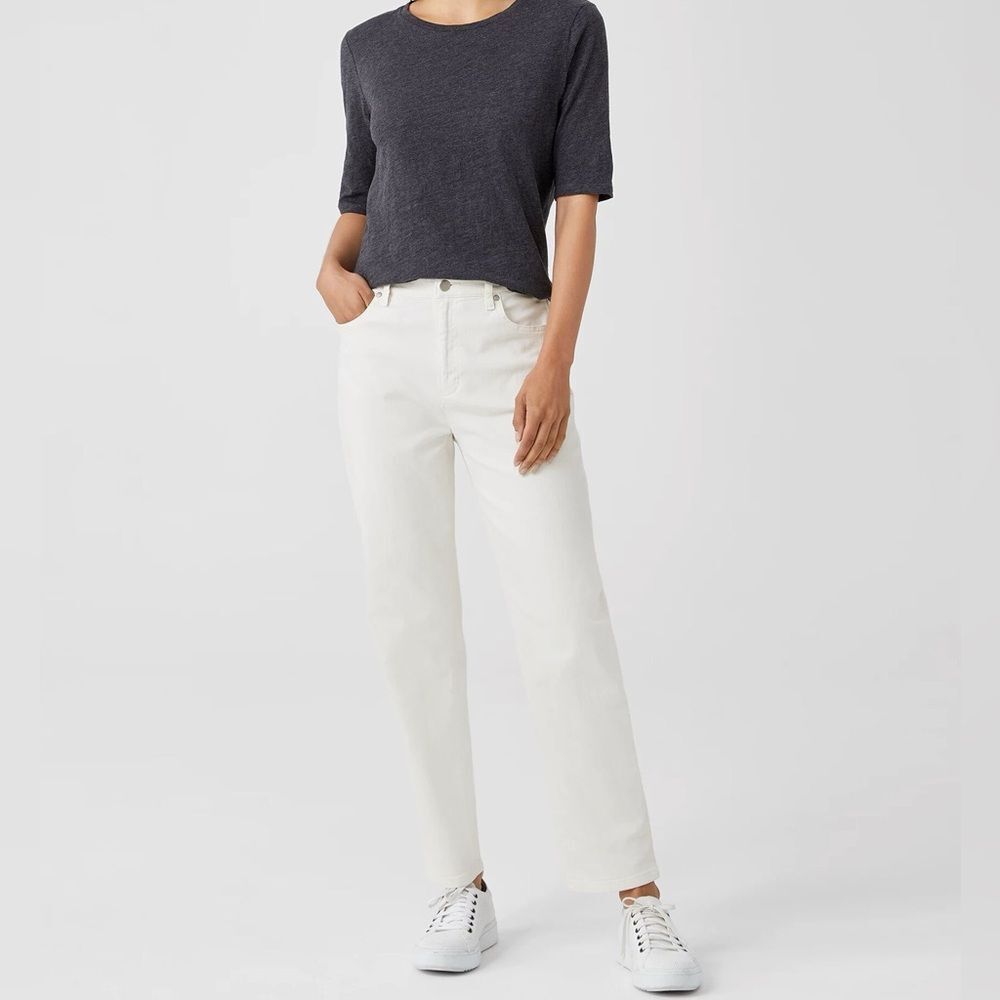Eileen Fisher Organic Cotton Jeans Sz 4 Straight Leg Ivory New Stretch